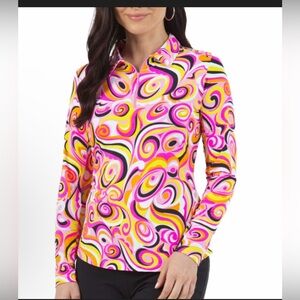 IBKUL Womens Emma Print Long Sleeve Polo Sz xs